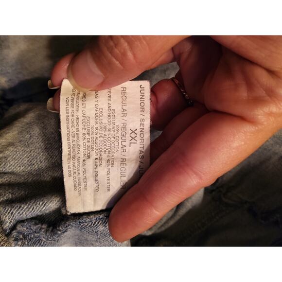 Y2K LEI Stone Acid washed denim jacket Hooded XXL button distress Thrashed Rock - Picture 10 of 11